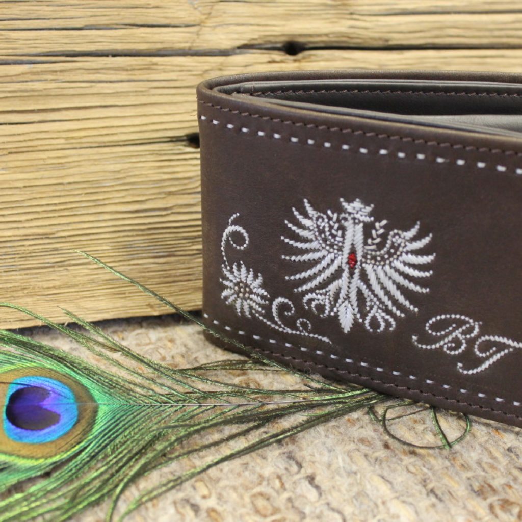 Geldtasche mit Adler, Edelweiß und Monogramm